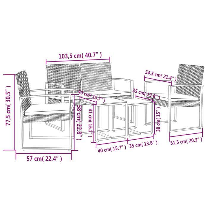 VidaXL Ensemble à manger de jardin 5 pcs et coussins marron rotin PP, ensemble à manger, ensemble à manger d'extérieur, 360216