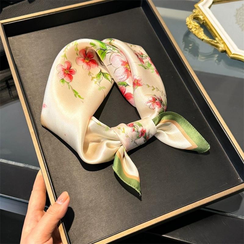100% Pure Silk Scarf Women Neck Hair Band Foulard Square Small Headband  Fashion Print Neckerchief Scarves Bandana 53*53cm