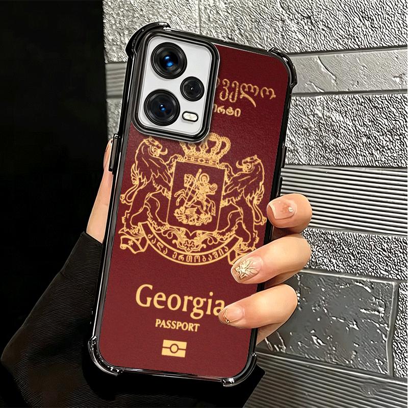 Georgia Passport Flag Plating Phone Case For Xiaomi Redmi Note 14 15 Pro Plus 13 12 11 11S 11T 10 9S 9 5G Anti-Fall Airabag Cove