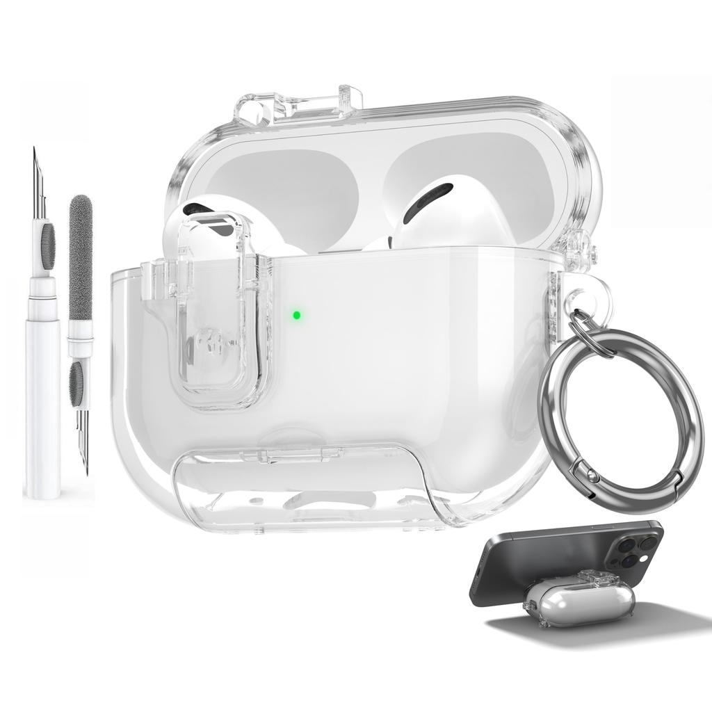 For Apple Airpods Pro 3 Case Cover 2025 Clear Magnetic Automatic Lock Case with Phone Stand &Cleaning Kit for Airpods Pro 3 Case