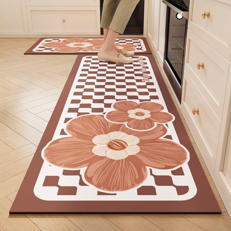 Small Fresh Flower Kitchen Floor Mat Absorbs Water And Oil, Easy To Take Care Of, Foot Mat Household Non-Slip And Dirt-Resistant Diatom Mud Floor Mat