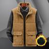 Men's Autumn and Winter Models, Fleece Thickened Outdoor Casual Multi-pocket Men's Vest, Solid Color Stand-up Collar Vest