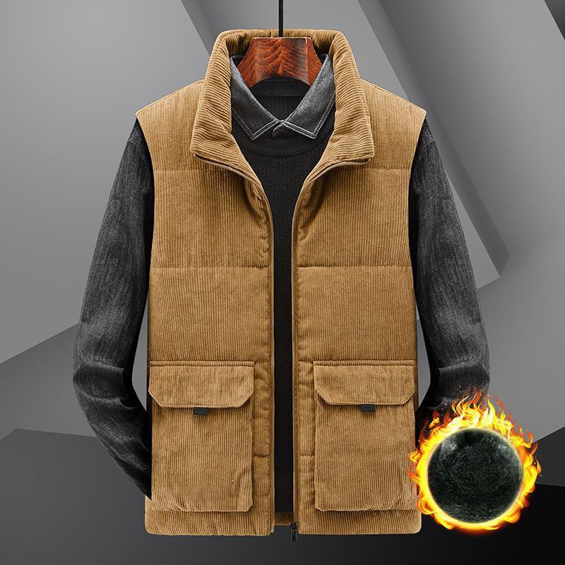 Men's Autumn and Winter Models, Fleece Thickened Outdoor Casual Multi-pocket Men's Vest, Solid Color Stand-up Collar Vest