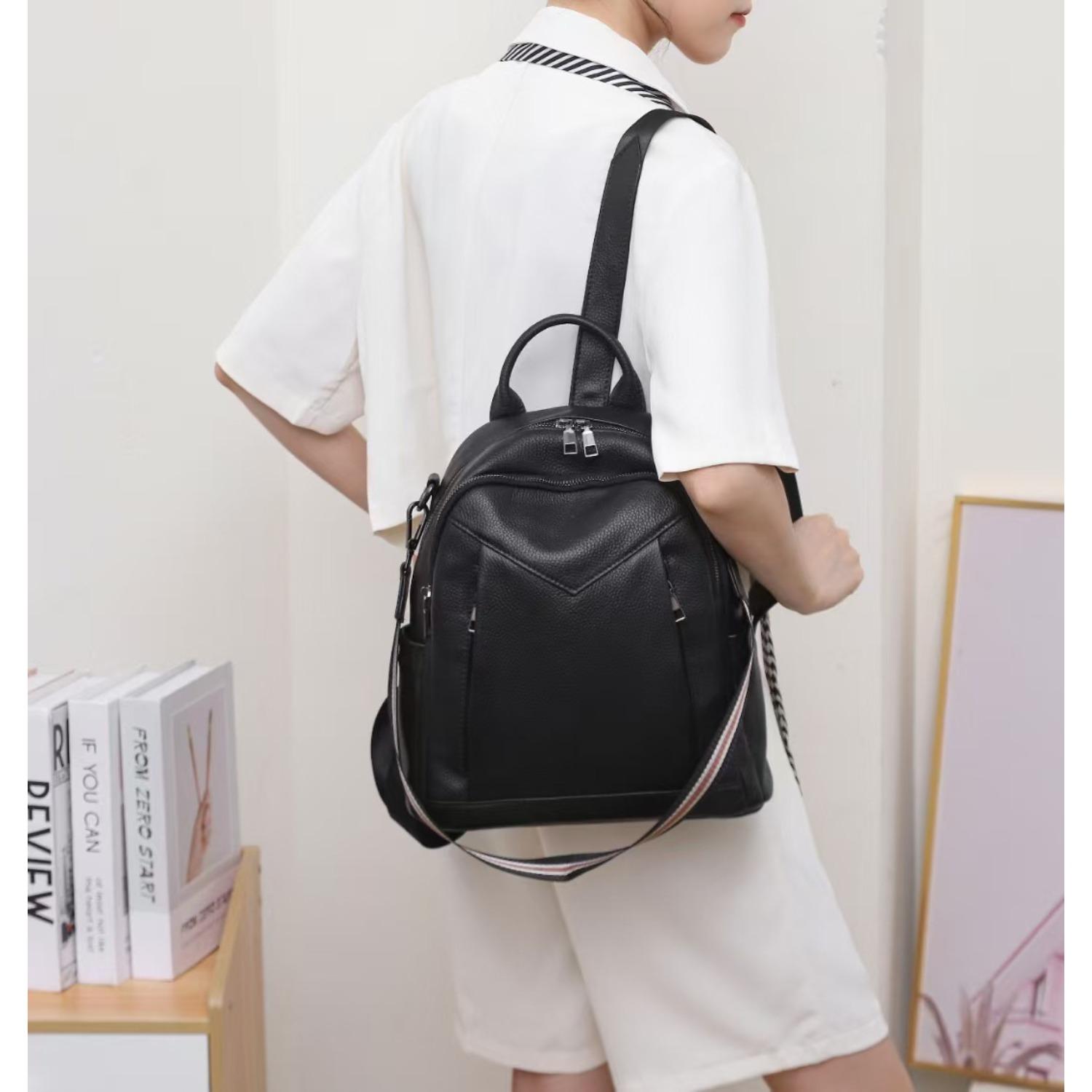 

Женский рюкзак из коровьей кожи, вместительный, универсальный, модный, дорожный, школьный ранец, мягкая кожаная, вместительная женская сумка чёрный