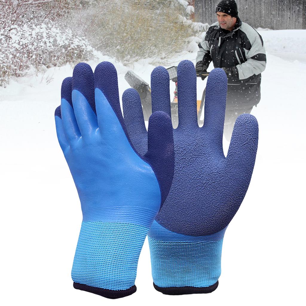 Double-Layer Work Gloves Non-Slip Coldproof Full Finger Gloves Wear-Resist Winter Padded Rubber Glove for Construction Site Work