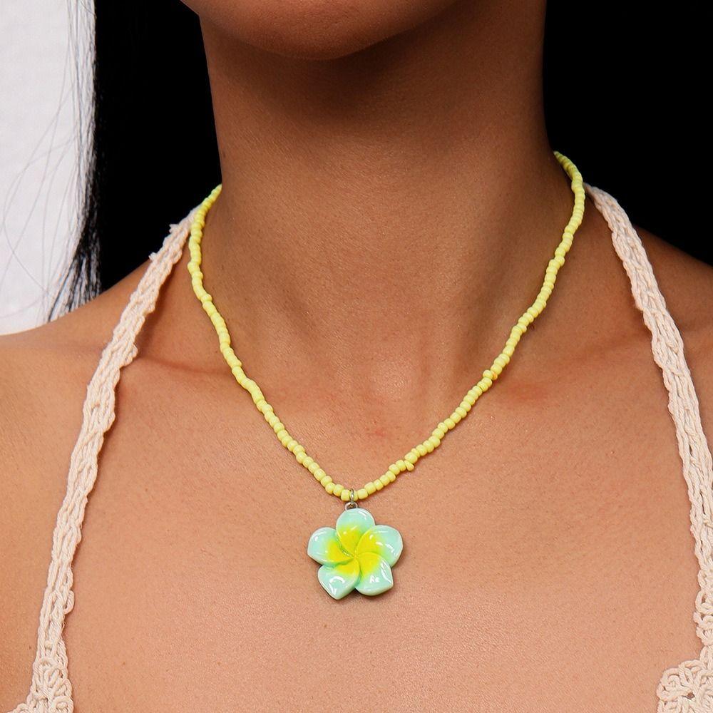 5Pcs Bohemia Bead Choker Colorful Pendant Necklace Fashion Plumeria Necklace  Daily Wear
