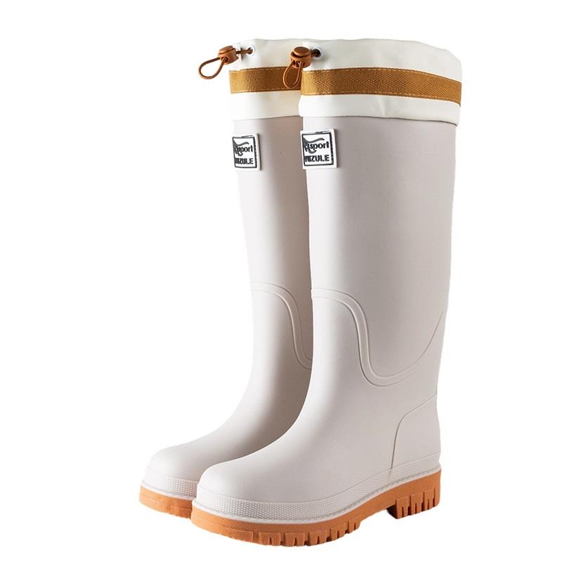 Women's Outdoor High Tube Rain Boots Waterproof Non Slip Drawstring Rain Shoes Adult Wear Resistant Rubber Shoes