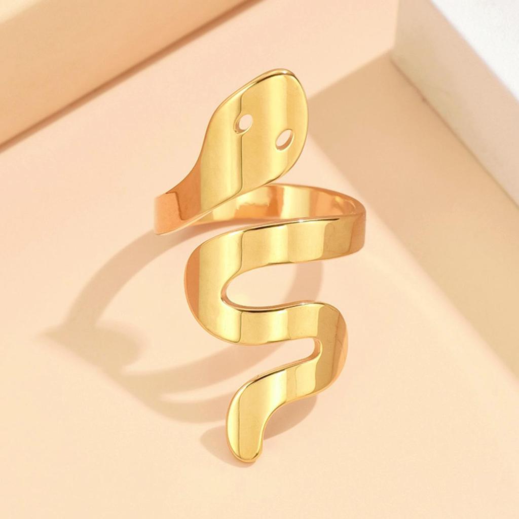 New Personality Hip Hop Snake Ring: Adjustable, Bright Surface, Stainless Steel