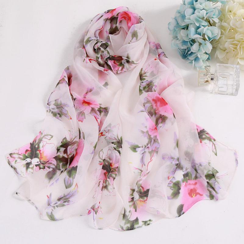 Floral Printed Chiffon Silk Scarf Woman Spring Summer Shawl Light Thin Scarves Sun Protection Wrap Ladies Beach Headband