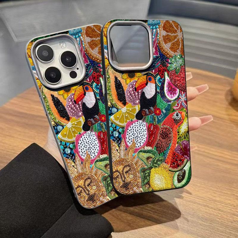 Fig-shaped Bead Embroidery Print Phone Case for iPhone 17 16 15 14 13 12 11 Pro Max XS XR 16e Cover Funda for iPhone 16 Pro Max