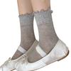 Elegant Hollow Out Breathable Mesh Middle Calf Socks Seamless Cotton Solid Color Ruffle Turn Cuff Crew Socks for Women