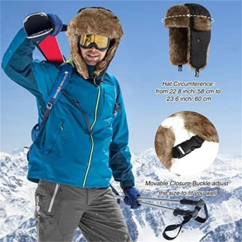 Men's Winter Trapper Aviator Trooper Earflap Warm Russian Waterproof Ski Hat Cap Russian Warm Ear Protectors Hats