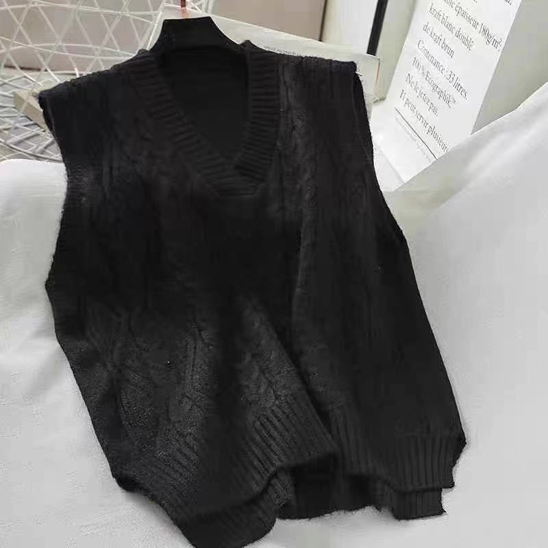 Women's Sweater Vest Knit Pullover Spring and Autumn Loose Korean Version of All-match Lady Style Sleeveless Outer Wear Vest