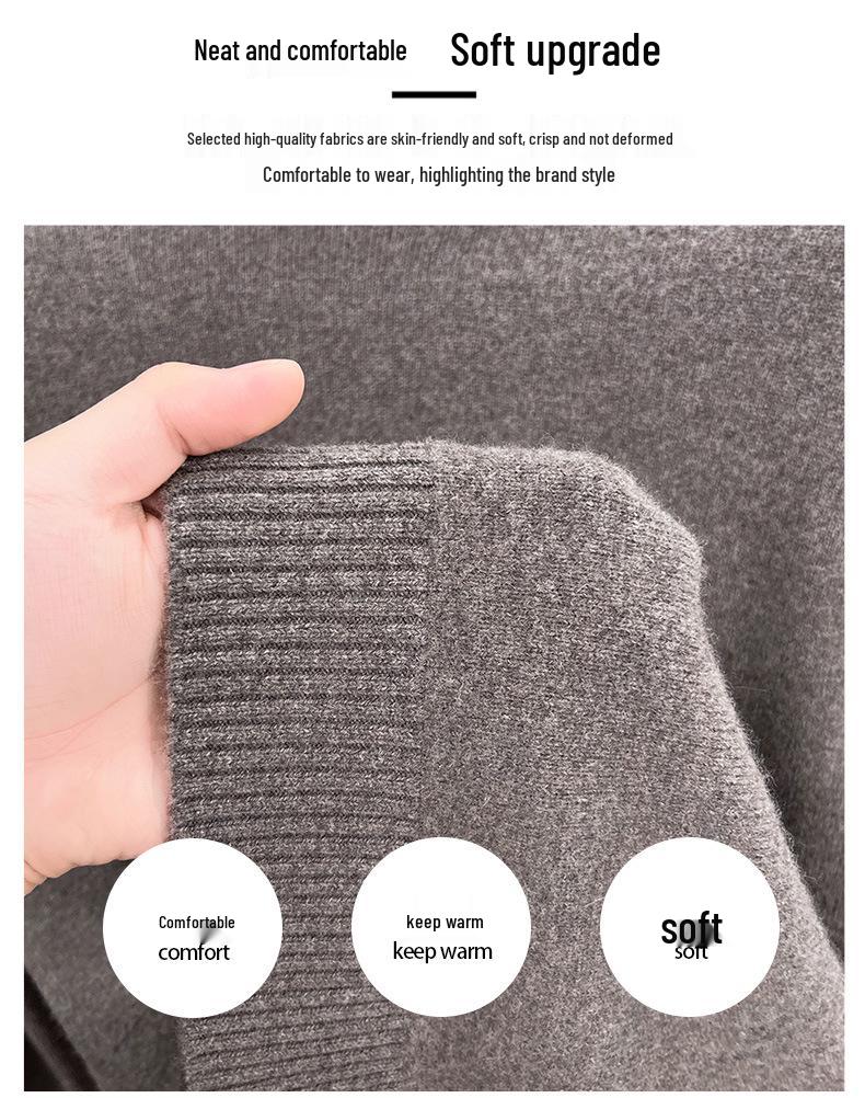 2025 Autumn/Winter Men's High Neck Lambswool Sweater, 100% Wool, Versatile Loose Pullover Base Layer