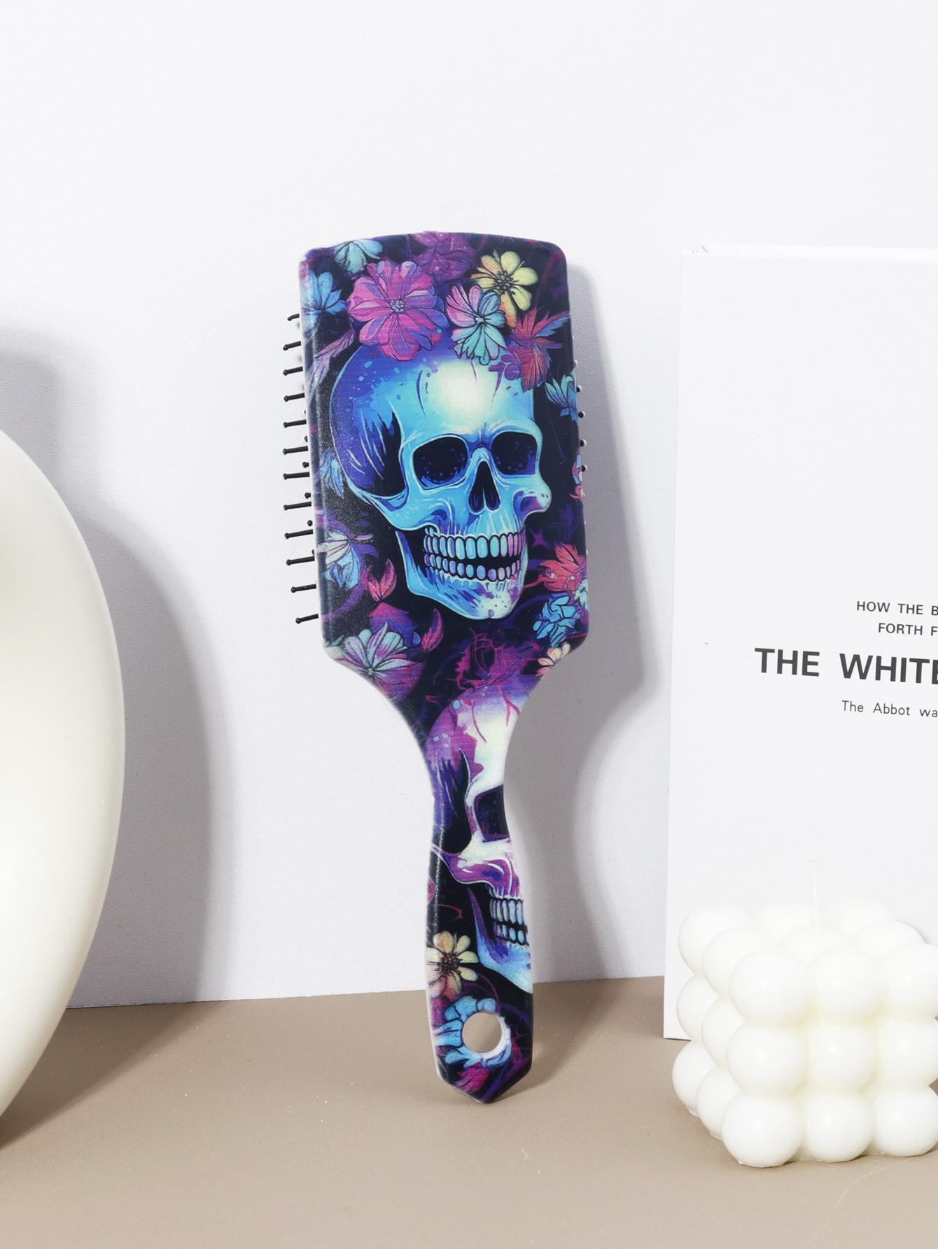 

1pcs Skull and Flower Pattern Women s Air Cushion Hair Brush - Colorful Design, Suitable for All Hair Types