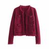 Damen 2026 Lässiger Streetwear Tweed Blazer Mantel - Weich mit Fleece gefüttert Rundhals Taschendetails S/M/L