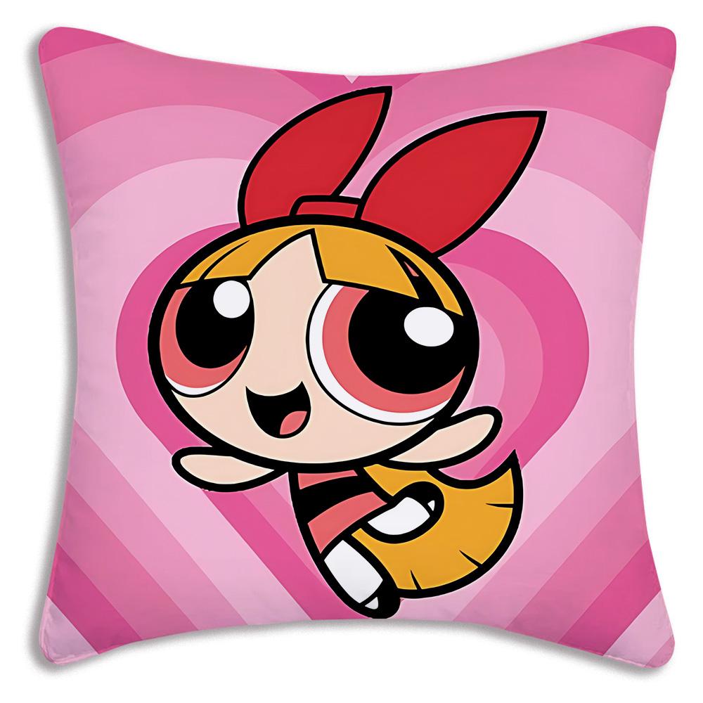 Anime Powerpuffs Girlss Pillow Covers Cartoon Sofa Decorative Home Double-Sided Printing Short Plush Cute Cushion Cover