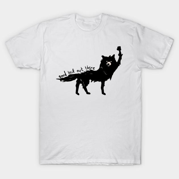 

Men Black Print T-shirt Mr. Fox, Good Luck Out There No-Cut Transfer Paper Print Cotton Tshirt L білий