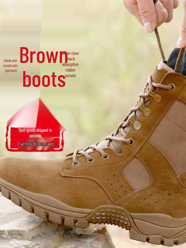 Brown Ultra-Light Waterproof High-Top Cowhide Tactical Boots