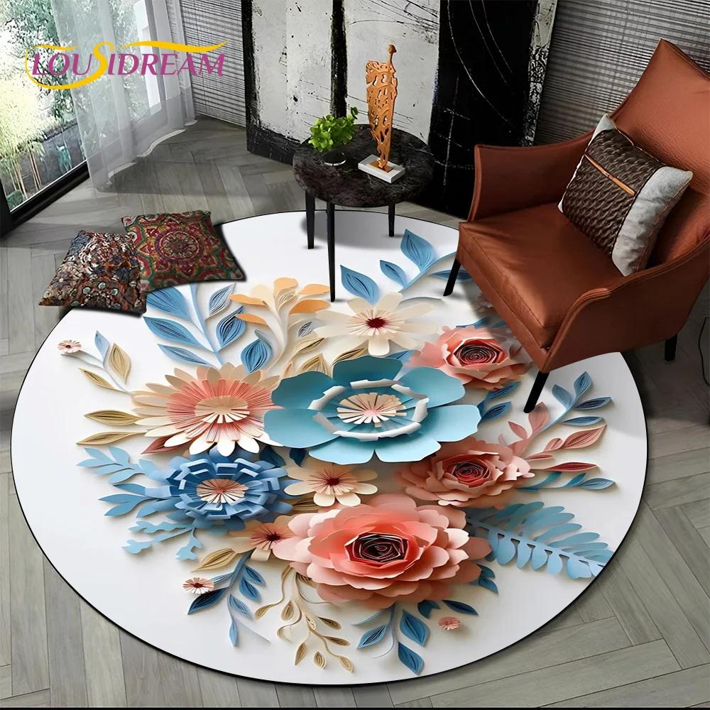 Dream Flower Art Daisy Rose Sunflower Cartoon Round Carpet Rug for Living Room Bedroom Kid Decor,Pet Area Rug Non-slip Floor Mat