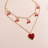 Trendy INS Style Neck Chain Jewelry Sweet Cool Double Layer Necklace with Lovely Cherry/Grape and Heart Pendant Charm