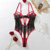 Sexy Sheer Mesh Spliced Pu Leather Slim Rivet Shaping Bodysuit For Women