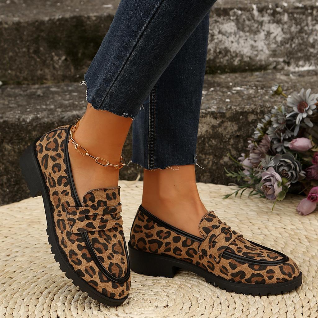 Women's Sneakers Leopard Patchwork Slip-on Loafers Shoes Women Chunky Heel Platform Casual Plus Size Sneakers Women