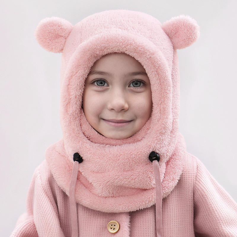 Face Cover Helmet Cap For Children Cold-proof Warm Hat Ski Children Thermal Headgear Kids Plush Scarf One Piece Beanie