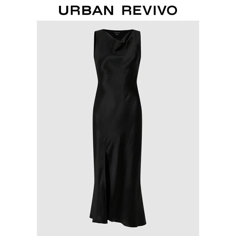 UR Women s Cowl Neck Pleated Slit Sleeveless Dress