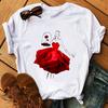 Fashion Flowers Red Rose Skirt Print T-shirt Women T Shirt Femme Harajuku Shorts Sleeves Shirt Summmer Tops Tshirt