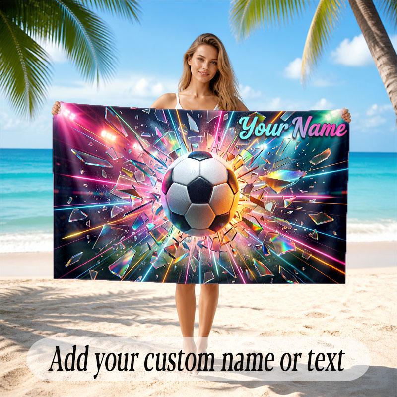 Soccer Theme Beach Towel Personalized Custom Name & Text Soft Quick Dry Beach Towel for Swimming Travel
