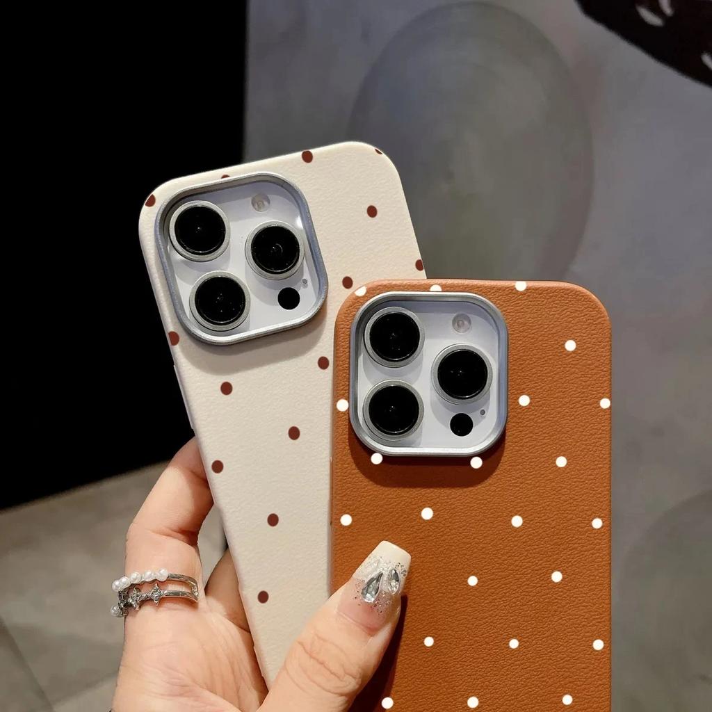 Simple White Dots Leather Phone Frosted Case for iPhone 17 Air 16 E 15 14 Plus 13 12 11 Pro Max XS Max Lens Protection Cover