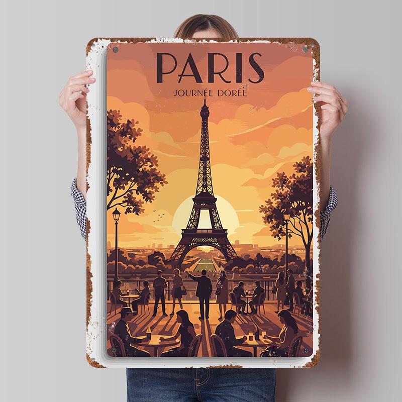 Paris Journe Dore Travel Printing Poster Customized Retro Wall Art Vintage Metal Signs for Room Office Decoration Gaming House