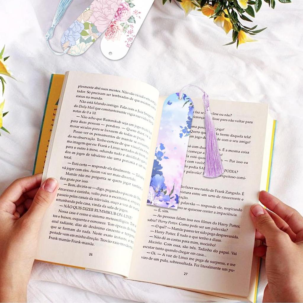 Sublimation Bookmark Blank Double Sided - 50Pcs Metal Bookmark Blanks Bulk + 50 Colors Bookmark Tassels, Bookmark Making Kit, for DIY Bookmarks, Book