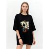 Oversized T-Shirt Black Poker Cards and Dice Flame Print Casual Streetwear Fashion Women's Top