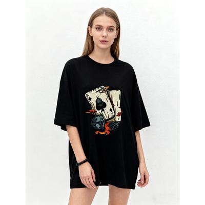 Nadměrné tričko Černá pokerová karta a kostky Plamen Potisk Ležérní Streetwear Móda Dámský top