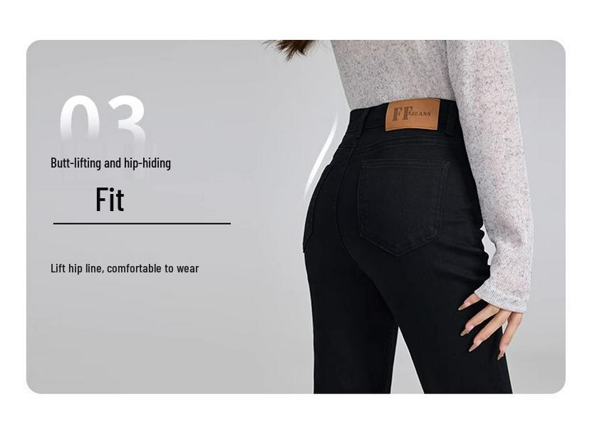 Petite Women's Slimming Black High Waist Cropped Straight Leg Jeans