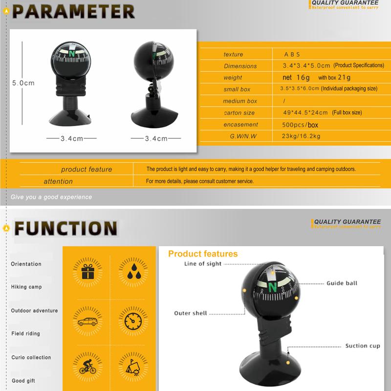 Outdoor Adjustable Navigation Dashboard Compass Level For Car Auto Cycling Hiking Direction Pointing Guide Ball Shaped Compass