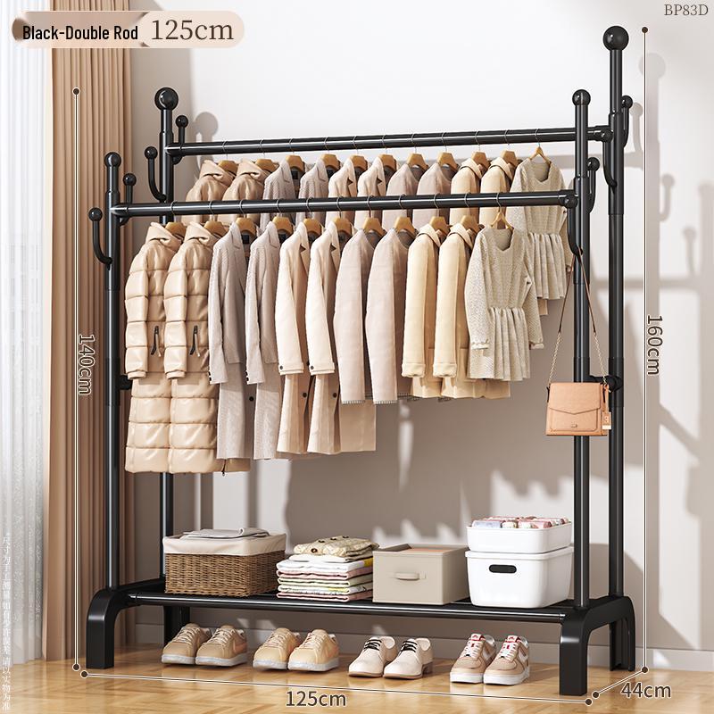 Floor-Standing Balcony Clothes Rack, Indoor Hat Holder, Simple Bedroom Storage, and Hanging Pole.