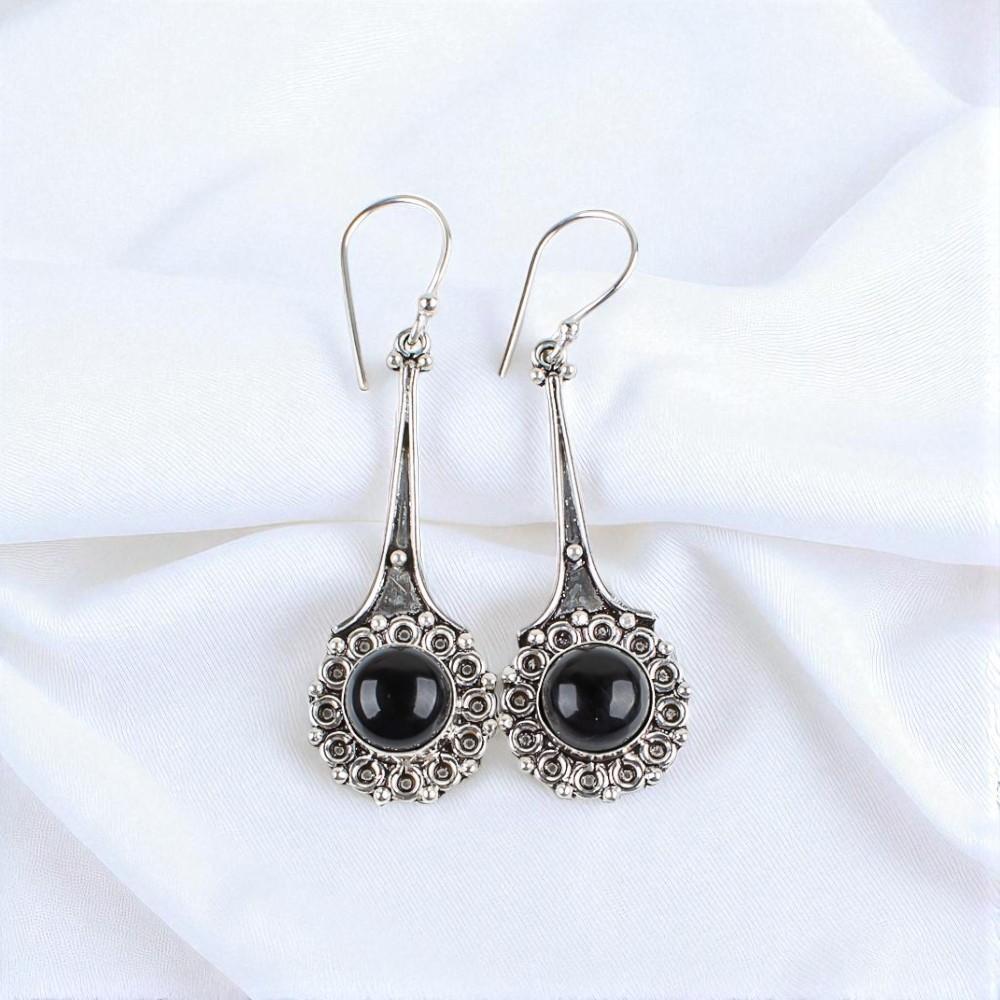 

Драгоценный камень Черный Турмалин Ювелирные изделия из серебра 925 пробы Ручная работа Серьги 2,52 EE-77-20