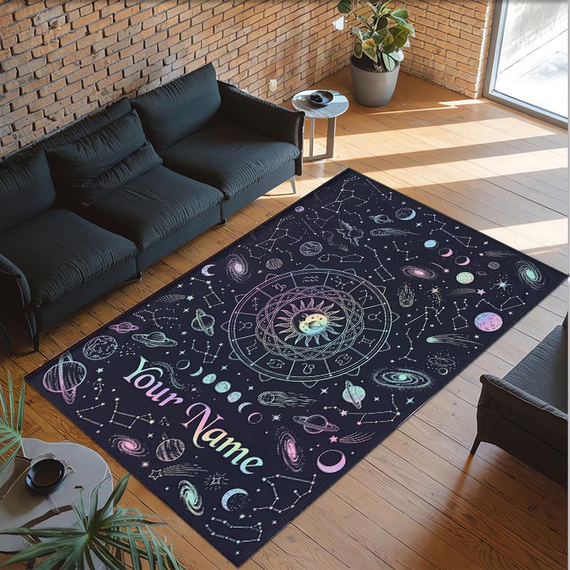 Kosmisches Thema Kristall Samt Boden Teppich Personalisierter Benutzerdefinierter Name Text Warmer Teppich Heimdekoration