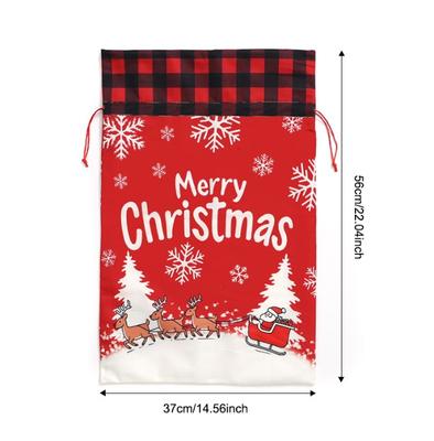 Saco Grande de Presente de Natal com Fechamento de Cordão em Tecido de Flanela Apresentando For FOREST Papai Noel para Crianças Armazenamento de Natal 37x56cm