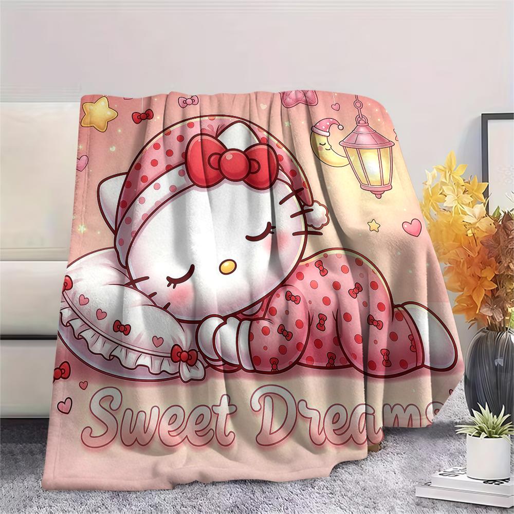 1PC Sanrio Cartoon Print Flannel Blanket, High Quality All Seasons, Home Decor, Warmth and Comfort, Perfect for Christmas Gifts