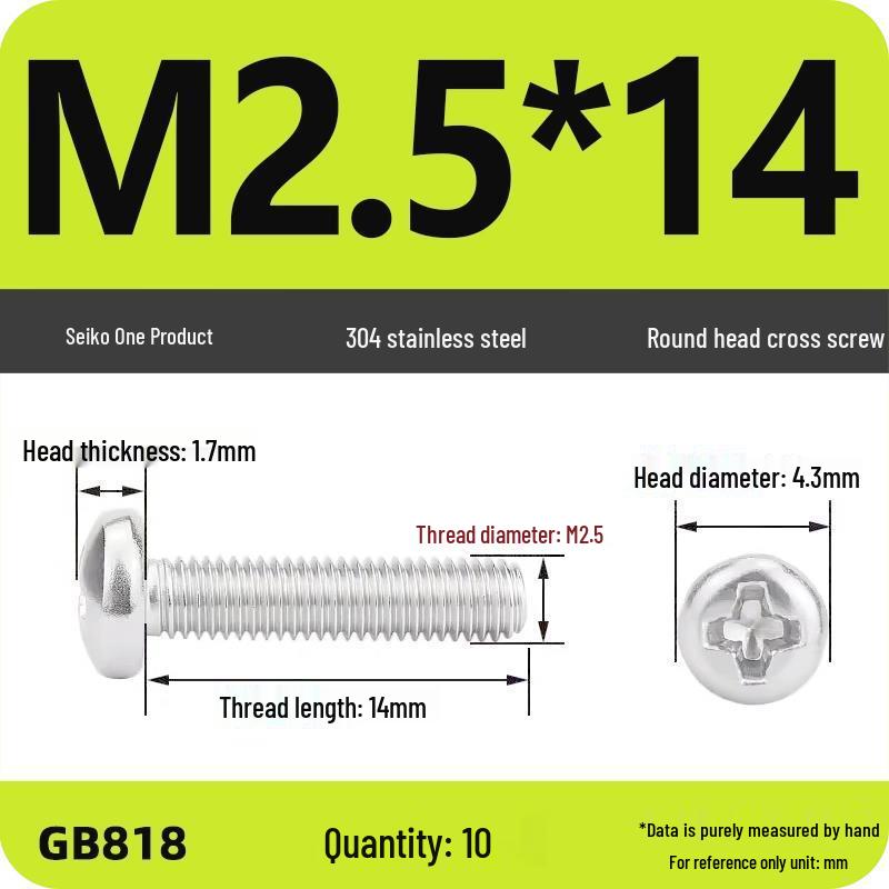 Phillips Pan Head Machine Screws, 304 Stainless Steel, Sizes M1-M10