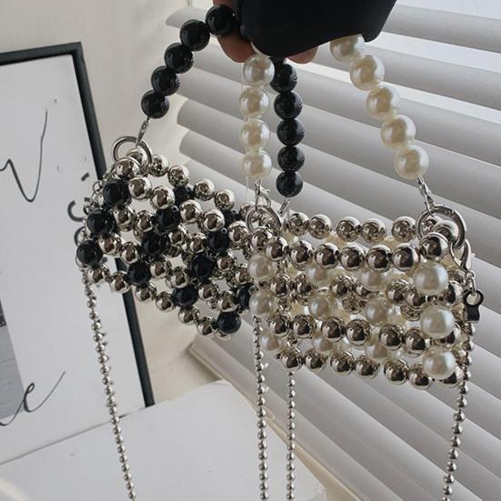 Vintage Faux Pearl Purse Beaded Crossbody Bag with Removable Shoulder Strap Ladies Evening Clutch for Parties Street Office