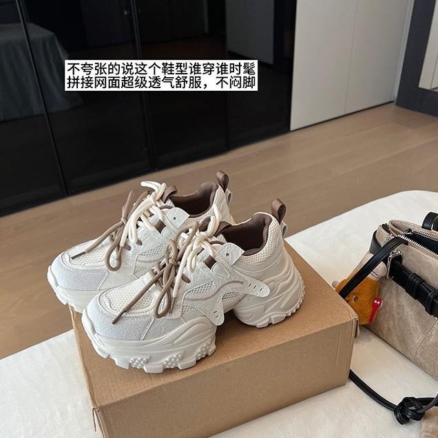 Pigskin version~ Korean version of niche delicate thick sole increases by 7CM~ Daddy shoes women's 2025 new trendy casual shoes
