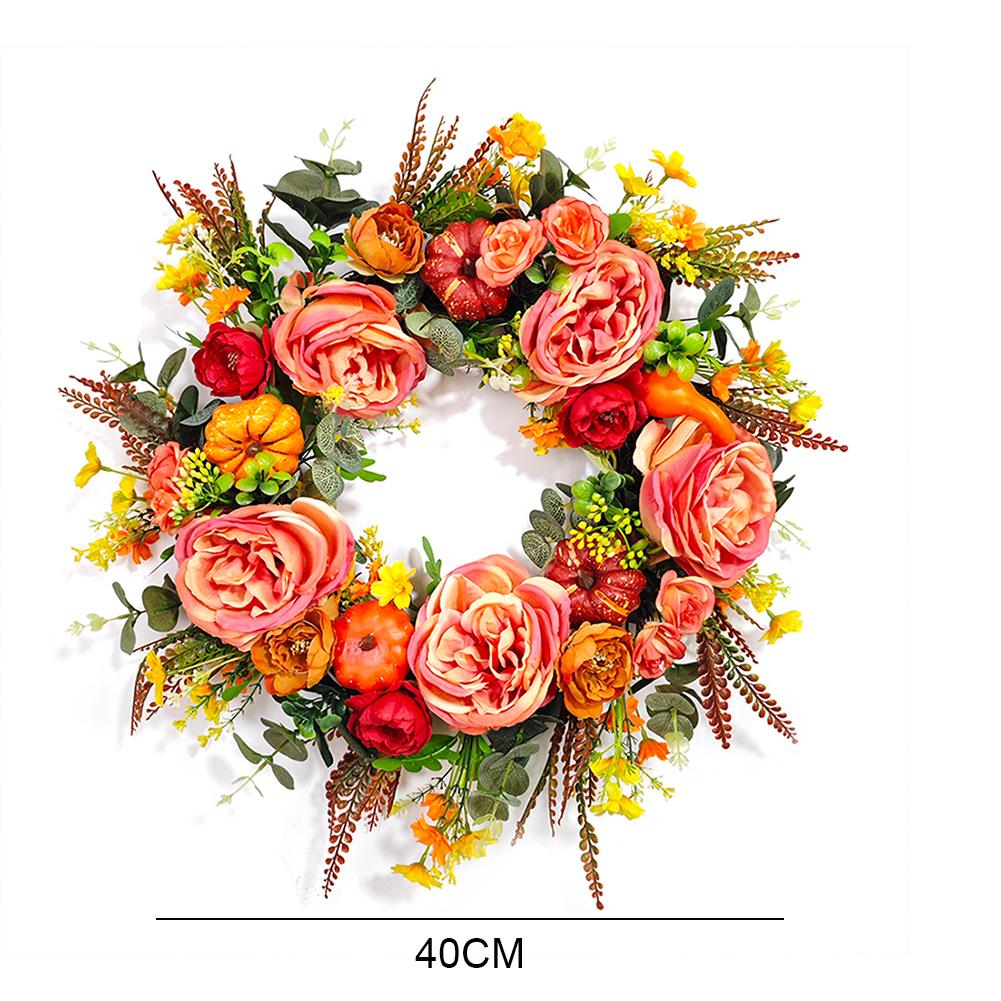 Autumn Door Wreath Christmas Halloween Decoration Pumpkin Berry Pine Cone Maple Artificial Cloth Rattan Material Home decoration