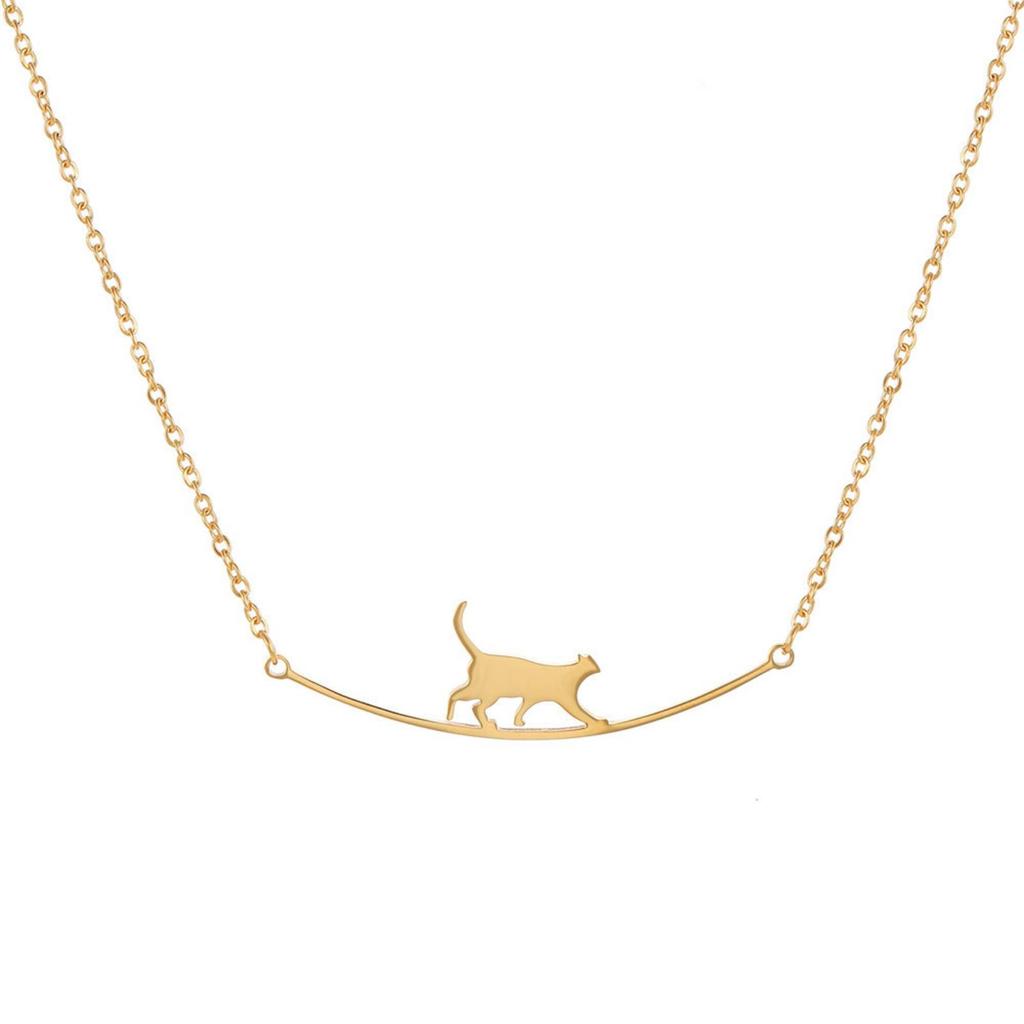 Cute Animal Walking Cat Pendant Necklace for Women Girls Stainless Steel Jewelry Gift