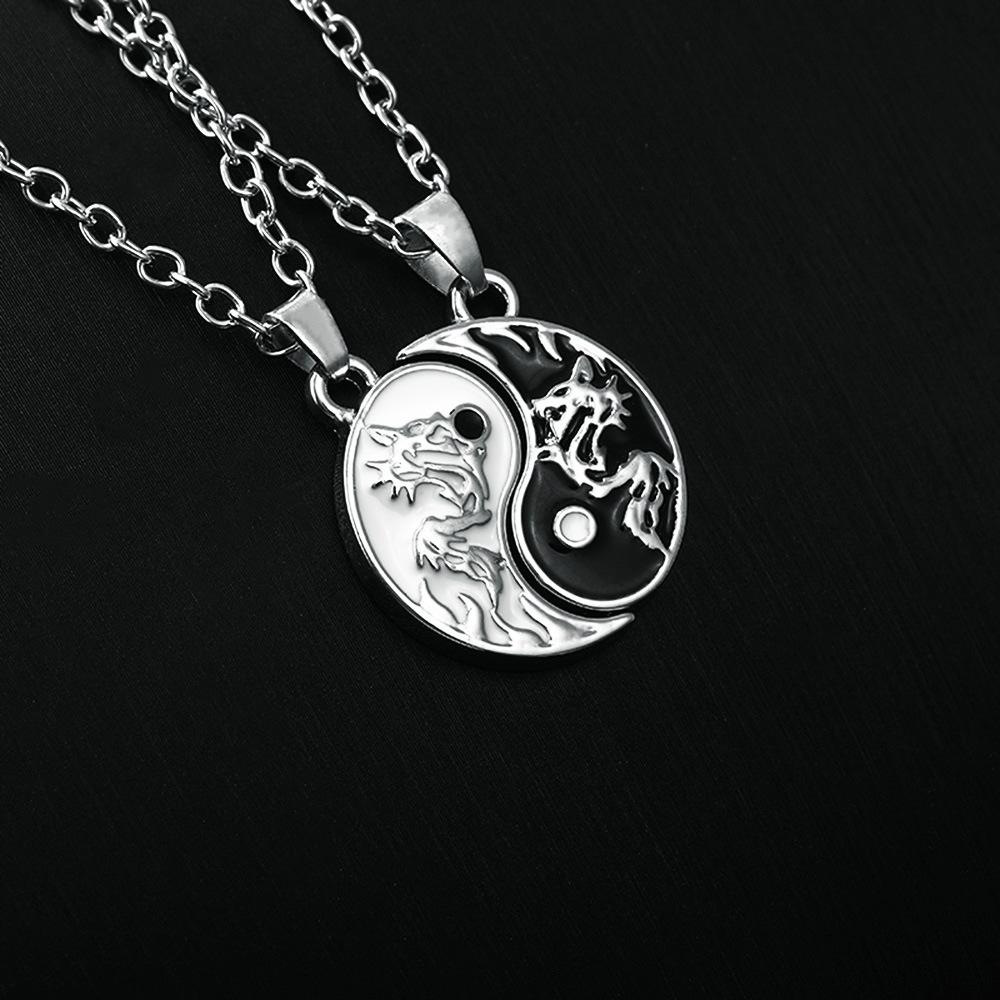 Tai Chi Bagua necklace, sun, moon, mosaic jewelry, fashion, good friend couple sisters set