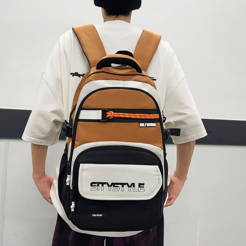 Großer, leichter Schulranzen für Mittelschüler mit großem Fassungsvermögen und Farbblock-Design für Herren